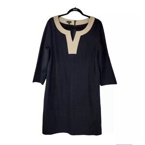 Talbots Ponte Knit Sheath Dress Womens Size 8 Black Modest Preppy 3/4 Sleeve NEW
